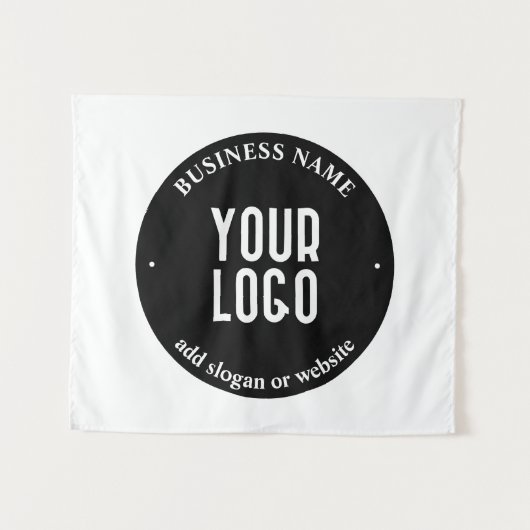 テキストとアップロードされたロゴ | 編集可能な黒と白 タペストリー (正面(横))