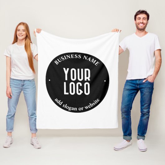 テキストとアップロードされたロゴ | 編集可能な黒と白 フリースブランケット (インサイチュ)