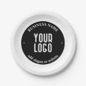 テキストとアップロードされたロゴ | 編集可能な黒と白 ペーパープレート (正面)