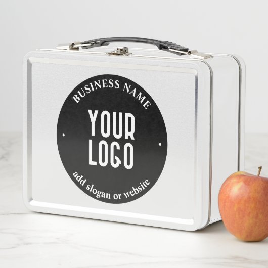 テキストとアップロードされたロゴ | 編集可能な黒と白 メタルランチボックス (インサイチュ)