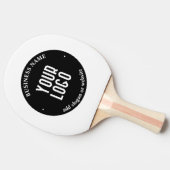 テキストとアップロードされたロゴ | 編集可能な黒と白 卓球ラケット (横)