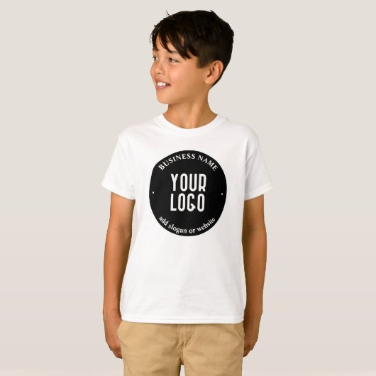 テキストとアップロードされたロゴ | 編集可能な黒と白 Tシャツ (正面フル)