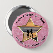 テキストと写真：ピンクの星形の写真枠 缶バッジ (正面&裏面)