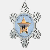 テキストと写真:青い星形の写真枠 スノーフレークピューターオーナメント (右)