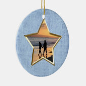 テキストと写真:青い星形の写真枠 セラミックオーナメント (右)