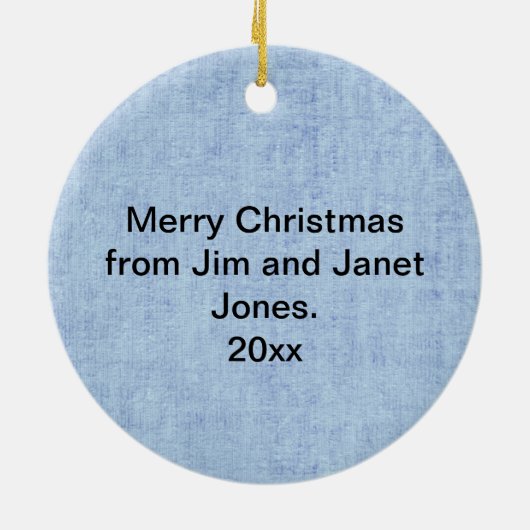 テキストと写真：青い星形の写真枠 セラミックオーナメント (裏面)