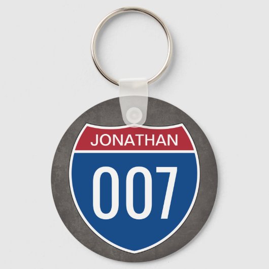 テキストと番号を使用した状態間サイン キーホルダー (正面)