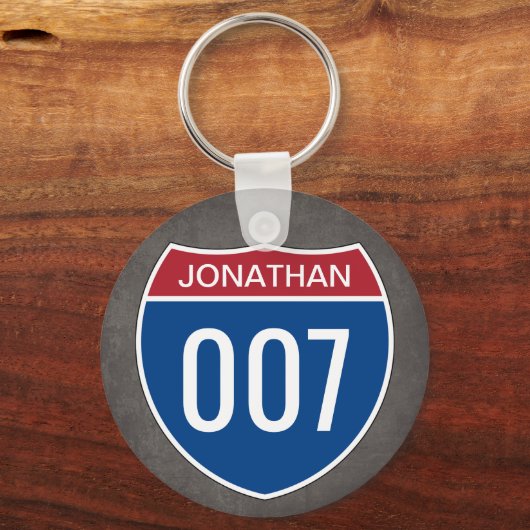 テキストと番号を使用した状態間サイン キーホルダー (正面)