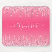 テキストの光沢のあるグリッター滴下ピンクマウスパッドの追加 マウスパッド (正面)