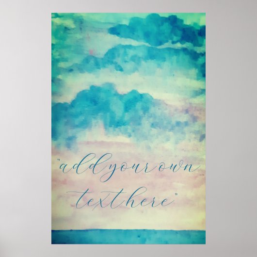 テキストの水彩の空と海の風景を追加する ポスター (正面)