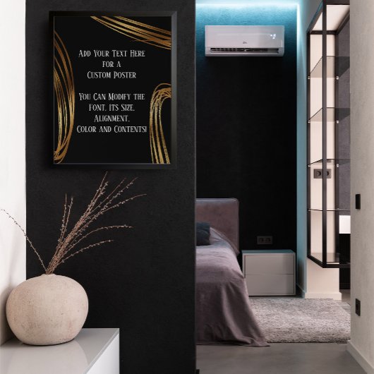 テキストの落書き金ゴールド楕円、黒の追加 ポスター