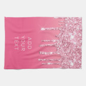 テキストの追加ピンクグリッターの滴下 キッチンタオル (横)