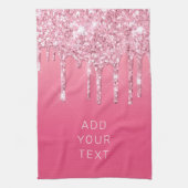 テキストの追加ピンクグリッターの滴下 キッチンタオル (縦)