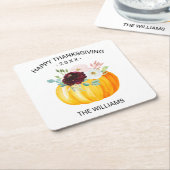 テキストの追加感謝祭フローラPumpkinカスタム スクエアペーパーコースター (アングル)