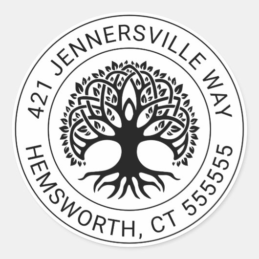 テキストの追加 |ケルトのツリーアドレス ラウンドシール (正面)