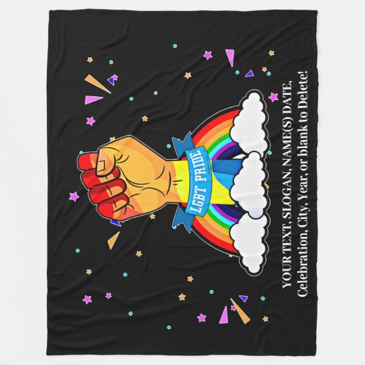 テキストの追加、ゲイプライドレインボー拳クラウド フリースブランケット (正面)