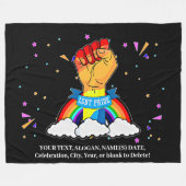 テキストの追加、ゲイプライドレインボー拳クラウド フリースブランケット (正面(横))