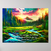 テキストの追加、ファンタジー渓流の夕日 ポスター (正面)