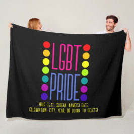 テキストの追加， LGBTプライドピンクブルー+カラーブラック フリースブランケット