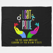 テキストの追加, LGBTプライドレインボーラブハンズブラック フリースブランケット (正面(横))