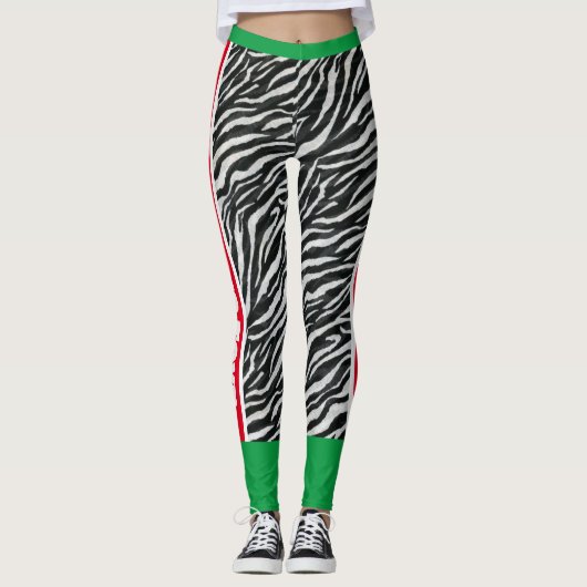 テキストの追加lアニマルプリントl黒赤緑 レギンス (正面)