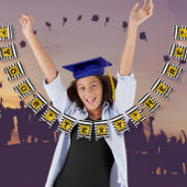 テキストはこちら金ゴールド、白黒ストライプ文字 バンティングフラッグ