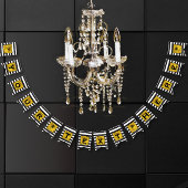 テキストはこちら金ゴールド、白黒ストライプ文字 バンティングフラッグ