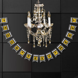 テキストはこちら金ゴールド、白黒ストライプ文字 バンティングフラッグ