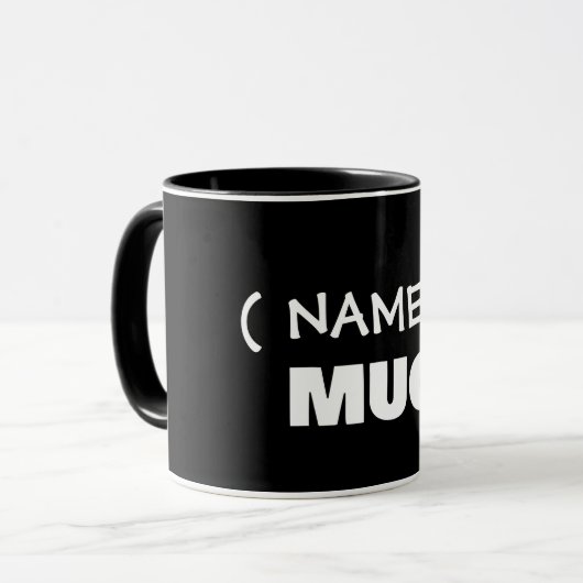 テキストはこちら、カスタマイズ可能なマグカップ マグカップ (正面左)