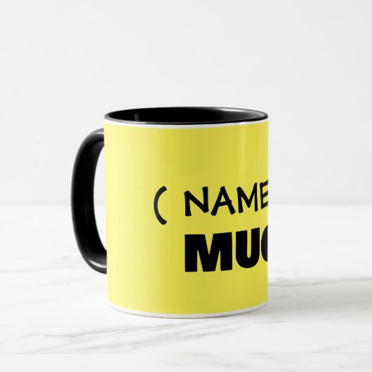 テキストはこちら、カスタマイズ可能なマグカップ マグカップ (正面左)