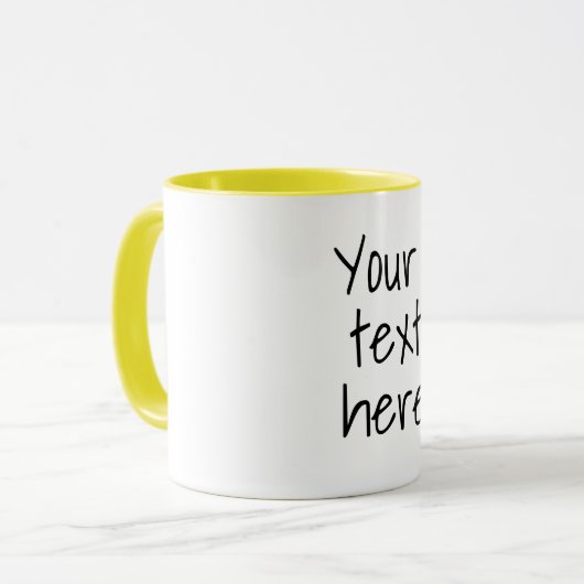 テキストはこちら、カスタマイズ可能なマグカップ マグカップ (正面左)