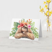 テキストを内部に追加 |熱帯花ナマケモノ カード (黄色い花)