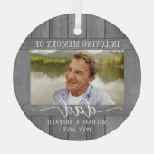 テキストを写真にメモリアル　シンプル　グレー　フェイクウッド ガラスオーナメント (裏面)