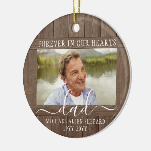 テキストを写真に 記念 シンプル ラスティック 偽の木 セラミックオーナメント (左)