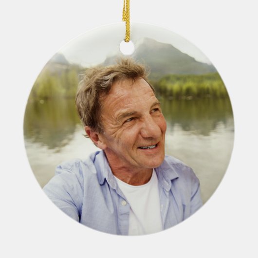 テキストを写真に 記念 シンプル ラスティック 偽の木 セラミックオーナメント (裏面)