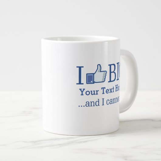 テキストを大きパーソナライズされたくするのが好き ジャンボコーヒーマグカップ (正面右)