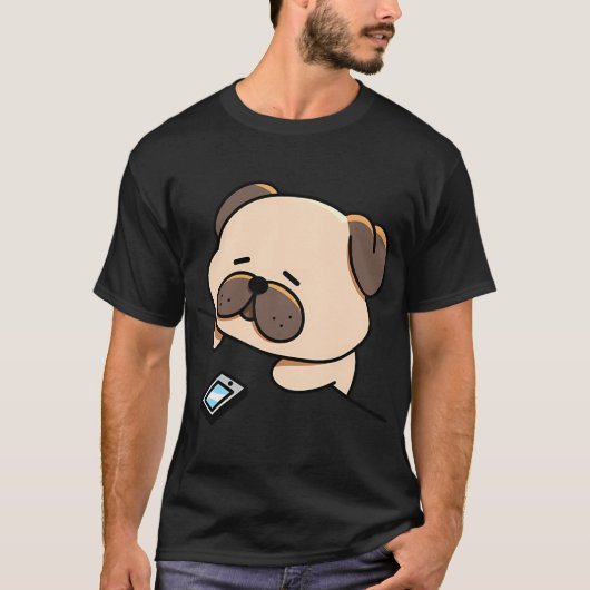 テキストを待つ悲しいパグ Tシャツ (正面)