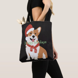 テキストを追加おもしろい可愛いクリスマスドッグブラック トートバッグ