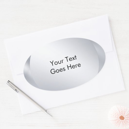 テキストを追加してカスタマイズするメタリックシルバーの外観 楕円形シール (封筒)