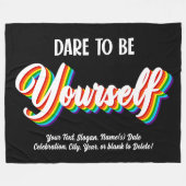 テキストを追加し、レインボー挑戦する自分自身、黒 フリースブランケット (正面(横))