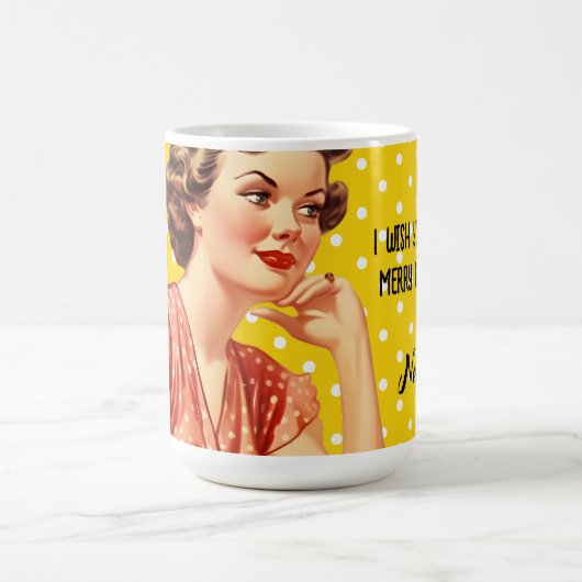 テキストを追加するクリスマス用のかわいいレトロなアートワーク コーヒーマグカップ (中央)