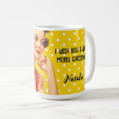 テキストを追加するクリスマス用のかわいいレトロなアートワーク コーヒーマグカップ (正面右)