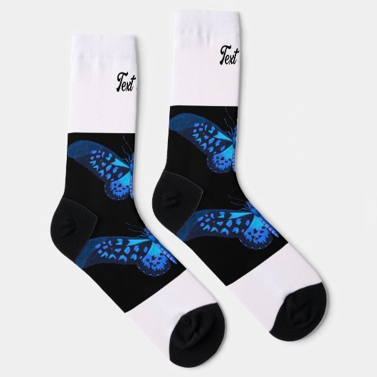 テキストを追加する美しい蝶プリントされた男性女性 ソックス (右)