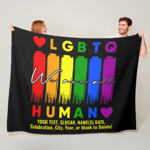 テキストを追加する、我々は全ての人間LGBTレインボーブラック フリースブランケット