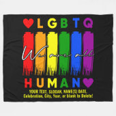 テキストを追加する、我々は全ての人間LGBTレインボーブラック フリースブランケット (正面(横))