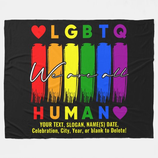 テキストを追加する、我々は全ての人間LGBTレインボーブラック フリースブランケット (正面(横))
