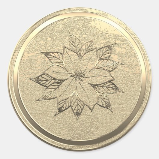 テキストを追加 ゴールド ポインセチア 12月 ラウンドシール (正面)