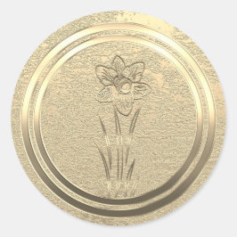 テキストを追加 ゴールド 水仙 3月 ラウンドシール