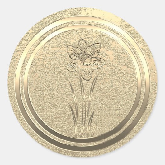 テキストを追加 ゴールド 水仙 3月 ラウンドシール (正面)