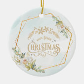 テキストカスタマイズ金ゴールドのクリスマス結婚した セラミックオーナメント (正面)